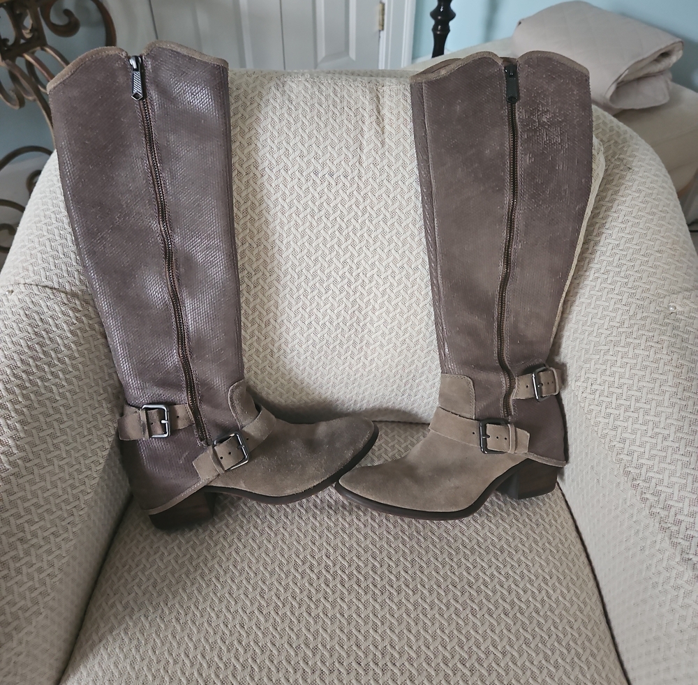 Donald J. Pliner Taupe Suede Leather Knee Boots